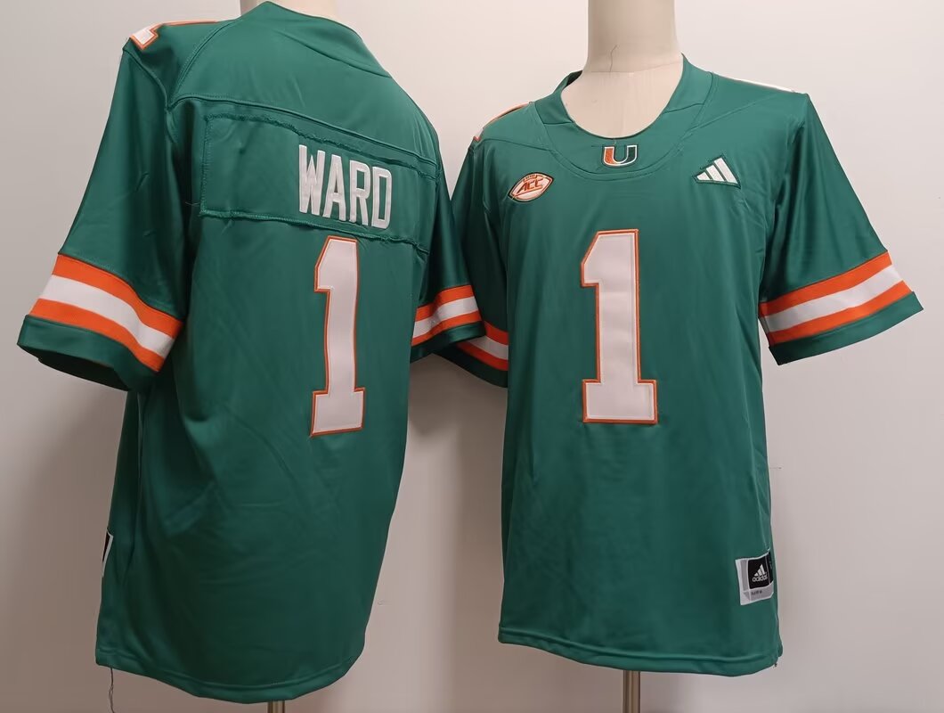 Men Miami Hurricanes #1 Ward green 2024 Nike NCAA jersey->ncaa teams->NCAA Jersey